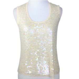 NWOT Bloomingdale's Cream Sequin Sleeveless Silk Top s/p